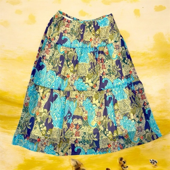 Coldwater Creek Dresses & Skirts - Coldwater Creek Blue, Green, and Teal Bohemian Print Tiered Maxi Skirt Sz Large